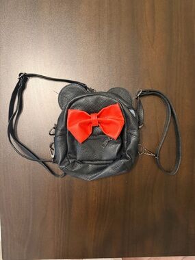 Black Mini Backpack Crossbody Bag w/ Red Bow & Minnie Mouse Ears